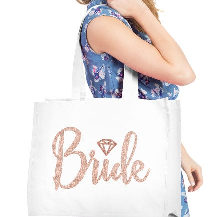 Bride Diamond Rose Gold Rhinestud Large Canvas Tote