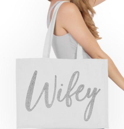 Rhinestone Wifey Large Canvas Tote