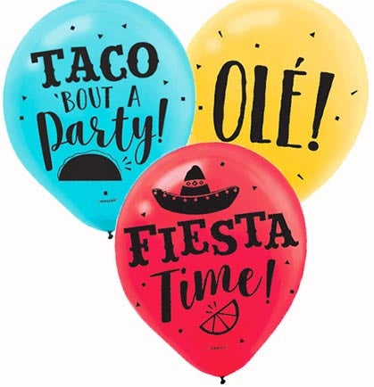 These 12" latex balloons say Ole, Taco 'Bout A Party and Fiesta Time! This set a fun décor and are an easy and inexpensive way to decorate!