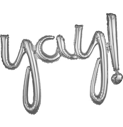 Yay Silver Script Mylar Balloon - 35"