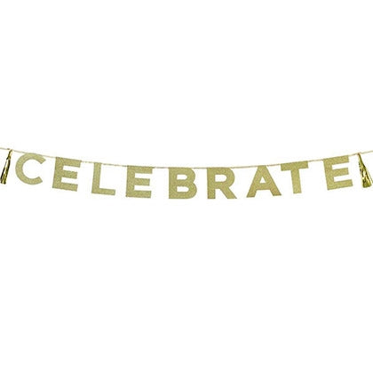 Celebrate Gold Glitter Banner 8ft