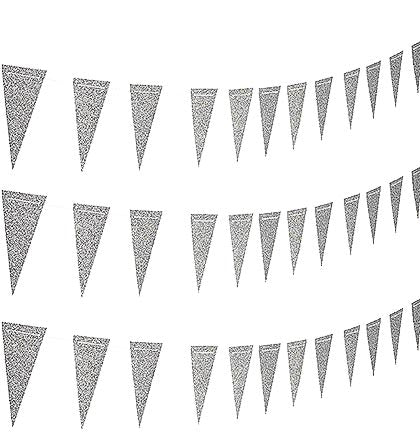 Decorate any themed bachelorette party with this fun pennant banner! This 9ft silver glitter pennant banner as 7" tall pennants. It's perfect to place on a wall or bring it with you to dress up a table at a restaurant or bar.