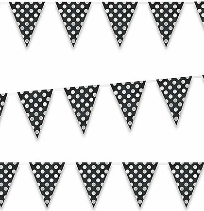 Black &amp; White Polka Dot Pennant Banner 12ft - Set of 2