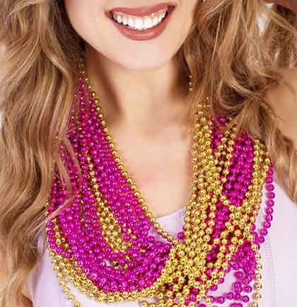 Hot Pink &amp; Gold Metallic Beads - 24pc