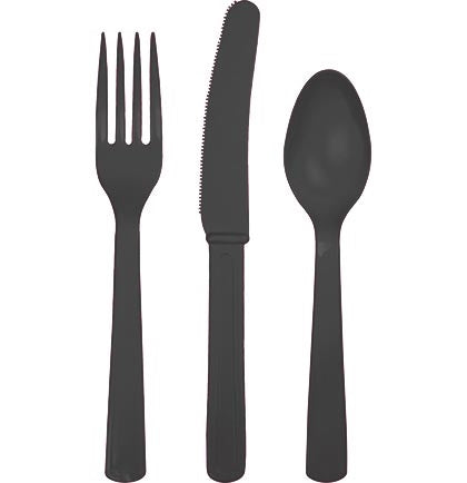 Solid Black Party Cutlery - 24pc