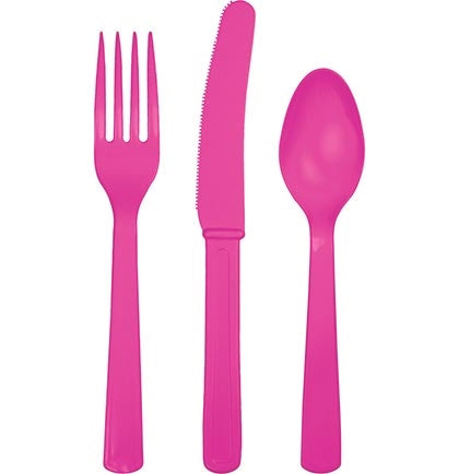 Solid Pink Party Cutlery 24pc