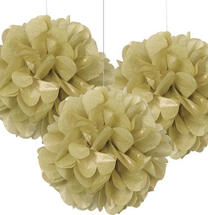 Gold Fluffy 9" Poufs - Set of 3