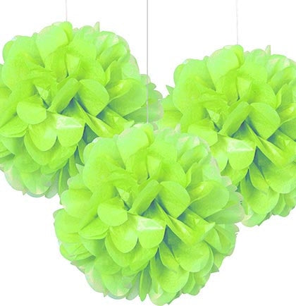 Lime Fluffy 9&quot; Poufs - Set of 3