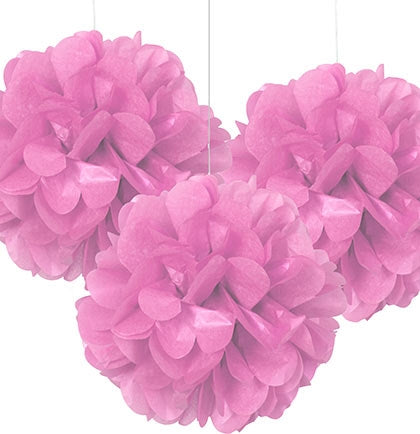 Pink Fluffy 9" Poufs - Set of 3