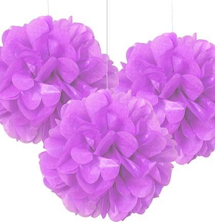 Purple Fluffy 9&quot; Poufs - Set of 3