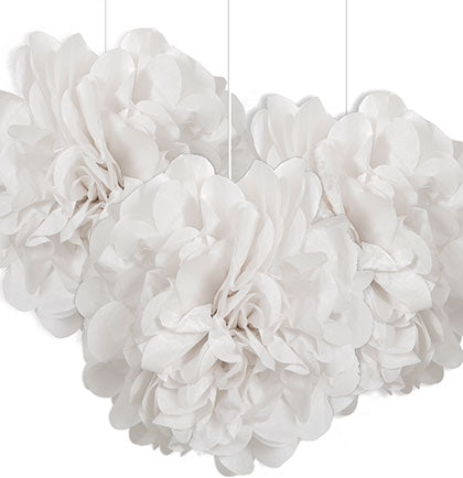 White Fluffy 9&quot; Poufs - Set of 3
