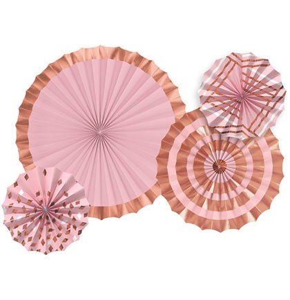 Pink & Rose Gold Hanging Fans - Set of 4