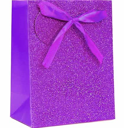  This 9" Purple Glitter Gift Bag features a cute satin bow and matching gift tag!