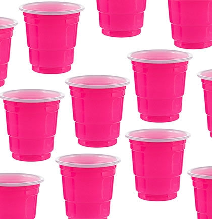 Get these sporty shot glasses for all of the attendees--makes a great toast or photo op! This set of twenty plastic pink shot glasses holds 2 oz. 