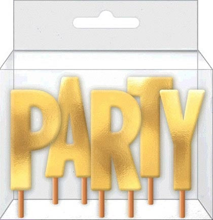 Decorate your cake or cupcakes with these fun PARTY candles. Each gold metallic letter comes on it's own pick and measures two inches tall. 