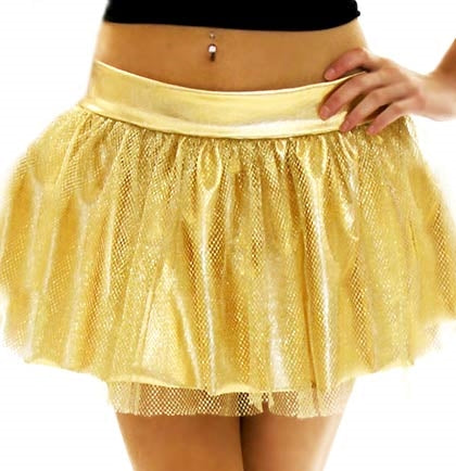 This metallic Gold tutu is a fun and bold item for bachelorettes to wear out! This 11&quot; long tutu has two layers with a mesh overlay, and a stretch knit waistband for a comfortable fit. Pair with one of our tank tops for a great bachelorette party outfit!