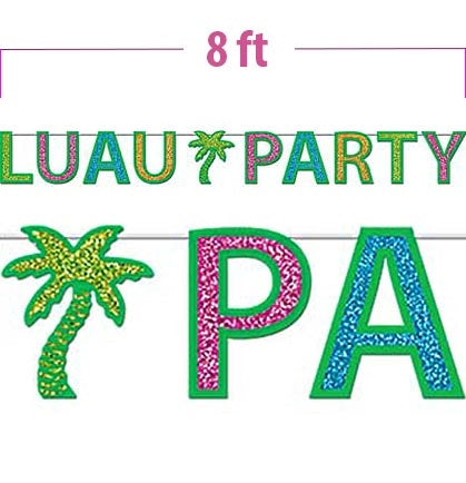 This colorful 8ft banner is the perfect decoration for your tropical, poolside, or beach Bachelorette Party! The banner has sparkly letters saying &quot;LUAU PARTY&quot; accented with a palm tree in the middle. 