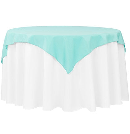 Add a fun pop of color to the bachelorette party or bridal shower with this 54"x54" Matte Light Turquoise Table Topper. 