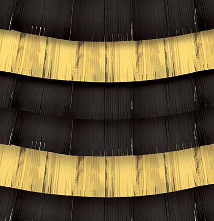 Create area for party pictures with this fun Black & Gold Fringe Backdrop banners. Each fringe banner package comes with nine pieces that you can decorate in multiple ways. Stack the banners cascading against a wall to create a backdrop or string stacked around party tables for a fun table skirt.