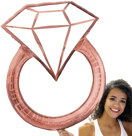 White &amp; Rose Gold Band Wedding Ring Shaped Mylar Balloon - 30&quot;