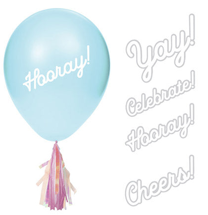 Create a special party balloon for the bride with the unique Balloon Sticker &amp; Tassel Kit. The kit includes four white sticker sayings and four 8&quot;pink tassels. The kit components will fit most standard sized balloons. Please note a balloon is not included with the kit. 