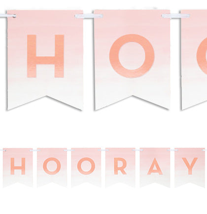 Celebrate in Bride with this fun Blush & Rose Gold custom banner! Create your own message with this 9ft long pennant banner. Letters included in the kit can spell out CHEERS, HOORAY, YAY, WAY TO GO, CONGRATS or HURRAY. Perfect to hang the banner in front of a party table, against a wall or in a large doorway.