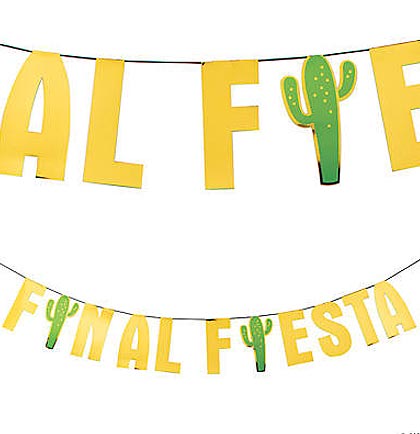 Having a Final Fiesta themed Bachelorette Party for the bride? This 7ft banner says Final Fiesta with gold metallic lettering accented with two green cactuses for the i's. It's a great announcing your party theme! Place it on a wall to decorate, or dress up a main party table.
