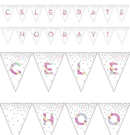 Celebrate the bride with this easy and inexpensive pennant banner. The 9ft banner is two-sided with one side saying Celebrate and the other side says Hooray. Perfect to help decorate any themed bachelorette party or bridal shower. 