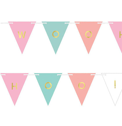 The bride will feel extra special with a custom banner. With this Pastel & Gold Pennant Banner Kit you can create your own special message for her. The pennant is 15ft long with twenty-four pennants. The kit also includes six sticker sheets with multiple letters, numbers and special characters. Hang the banner against a wall behind a bar or buffet.