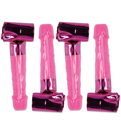Set of 4 Hot Pink Penis Shaped Blowout noisemakers