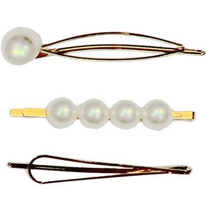 Pearl &amp; Gold Hair Clips - 3pc