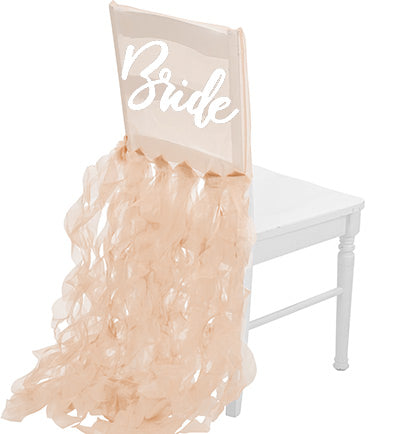 White Glam Bride Rose Gold Chair Organza Cover
