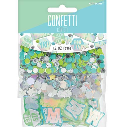 This pretty confetti will add a special touch to your bachelorette party décor! This shimmering silver iridescent and teal confetti has circles, stars, hexagon shapes and more. Plus the larger pieces say Hooray, Put the confetti into the party invite or use it to decorate tables or the bachelorette&#39;s gift!