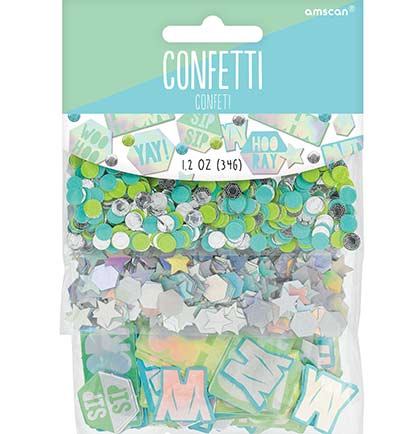 This pretty confetti will add a special touch to your bachelorette party décor! This shimmering silver iridescent and teal confetti has circles, stars, hexagon shapes and more. Plus the larger pieces say Hooray, Put the confetti into the party invite or use it to decorate tables or the bachelorette's gift!