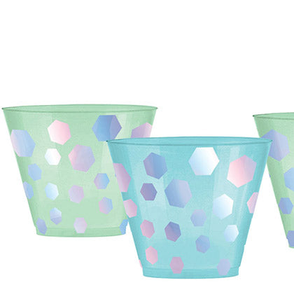 This set of 30 cups come in a mint and turquoise plastic featuring iridescent silver hexagon shapes. The 9oz. cups are practical and super cute to have at the bachelorette party or bridal shower!