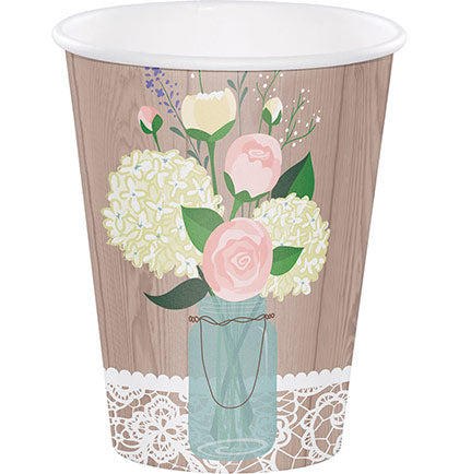These paper cups are perfect for a rustic themed bachelorette party or bridal shower. The party cups have a natural wood print and feature a floral bouquet and accented with a lace pattern trim. Make sure to get the rest of the Rustic Wedding tableware! 