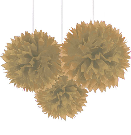 Gold Fluffy 16" Poufs Set of 3