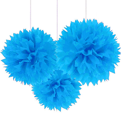 Teal Fluffy 16&quot; Poufs - Set of 3