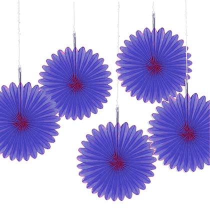 All parties need decorations to set the party mood. These set of five blue tissue hanging fans will be add some drama to a bachelorette party. Perfect to hang from the ceiling grouped together or spread out or hang them for doorways. 