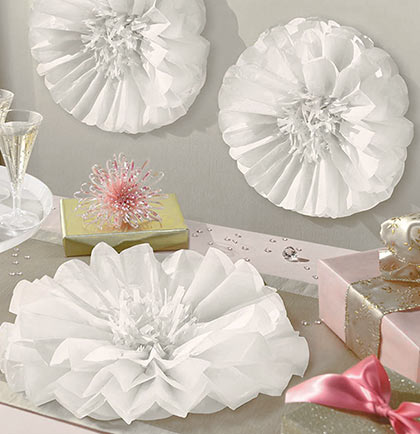 White Flower Fluffy Decorations - Set of 3