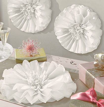 White Flower Fluffy Decorations Set of 3