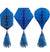 These Blue Honeycomb Decorations are perfect for a bachelorette party. The set of three decorations comes in three unique shapes: hot air balloon, diamond and hexagon. The decorations have a 3D effect once assembled. The blue decorations have a 6" blue fringe tail at the bottom.
