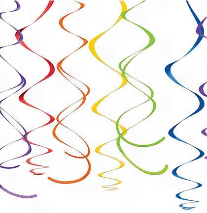 These Rainbow Swirl Danglers will be perfect to help create a colorful party atmosphere. Hang these set of twelve danglers from the ceiling or doorway for a quick and easy decoration. Perfect for any theme bachelorette party!
