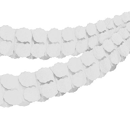 The 12ft White Paper Garland can be used to decorate in so many ways. Hang the tissue paper garland vertically or horizontally at a bachelorette party or bridal shower. The garland works perfectly against a wall, in doorways or along a party table. 