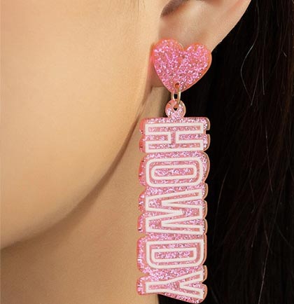 Howdy with Hearts Light Pink Glitter Earrings