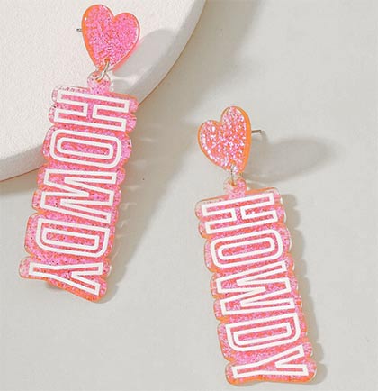 Howdy with Hearts Light Pink Glitter Earrings