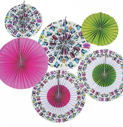 Fiesta Hanging Fans - Set of 6