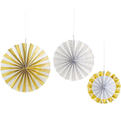 Gold &amp; White Hanging Fans - Set of 3