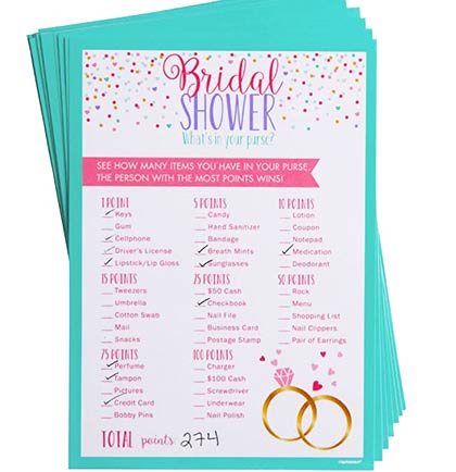 What&#39;s In Your Purse Bridal Party Game