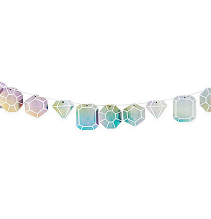 This pretty iridescent garland is the perfect bachelorette party decoration to decorate walls, doorways or party tables! This 8ft long garland comes with fifteen shaped gemstones on a white string. It will add glam wherever you use it to decorate!